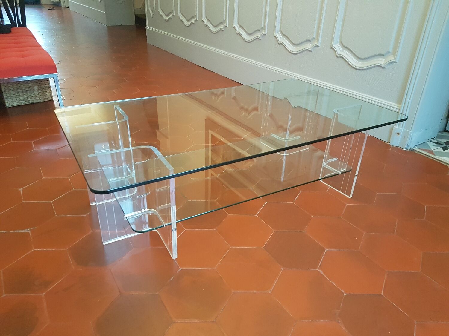 Large glass and plexi table 70s