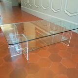Large glass and plexi table 70s