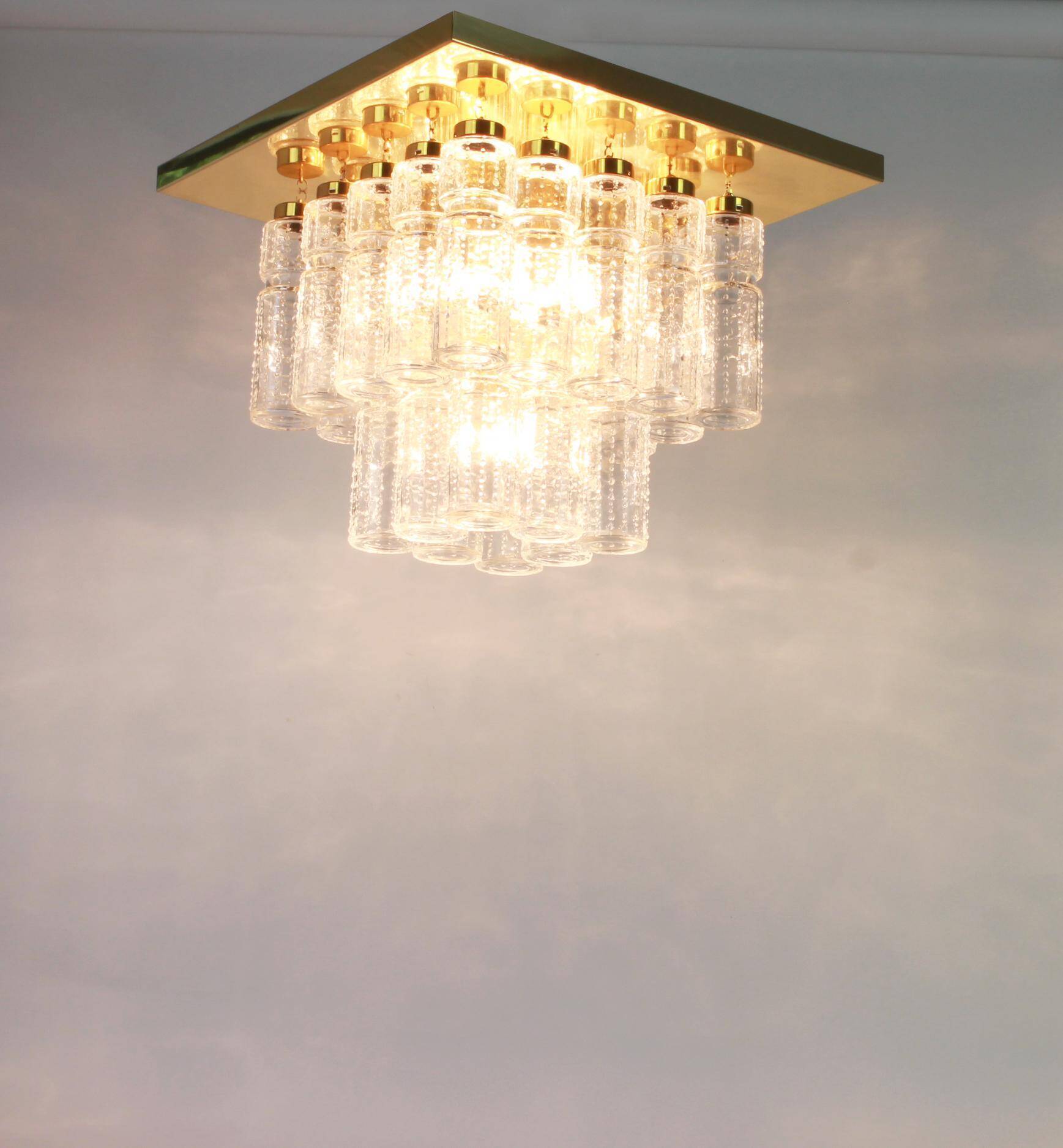Crystal glass chandelier in brass by Limburg, Germany, 1960s