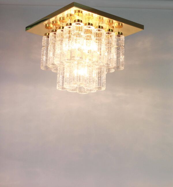 Plafonnier en cristal de verre en laiton par Limburg, Allemagne, années 1960