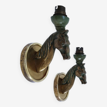 Pair of bronze horse wall lights from the 60s