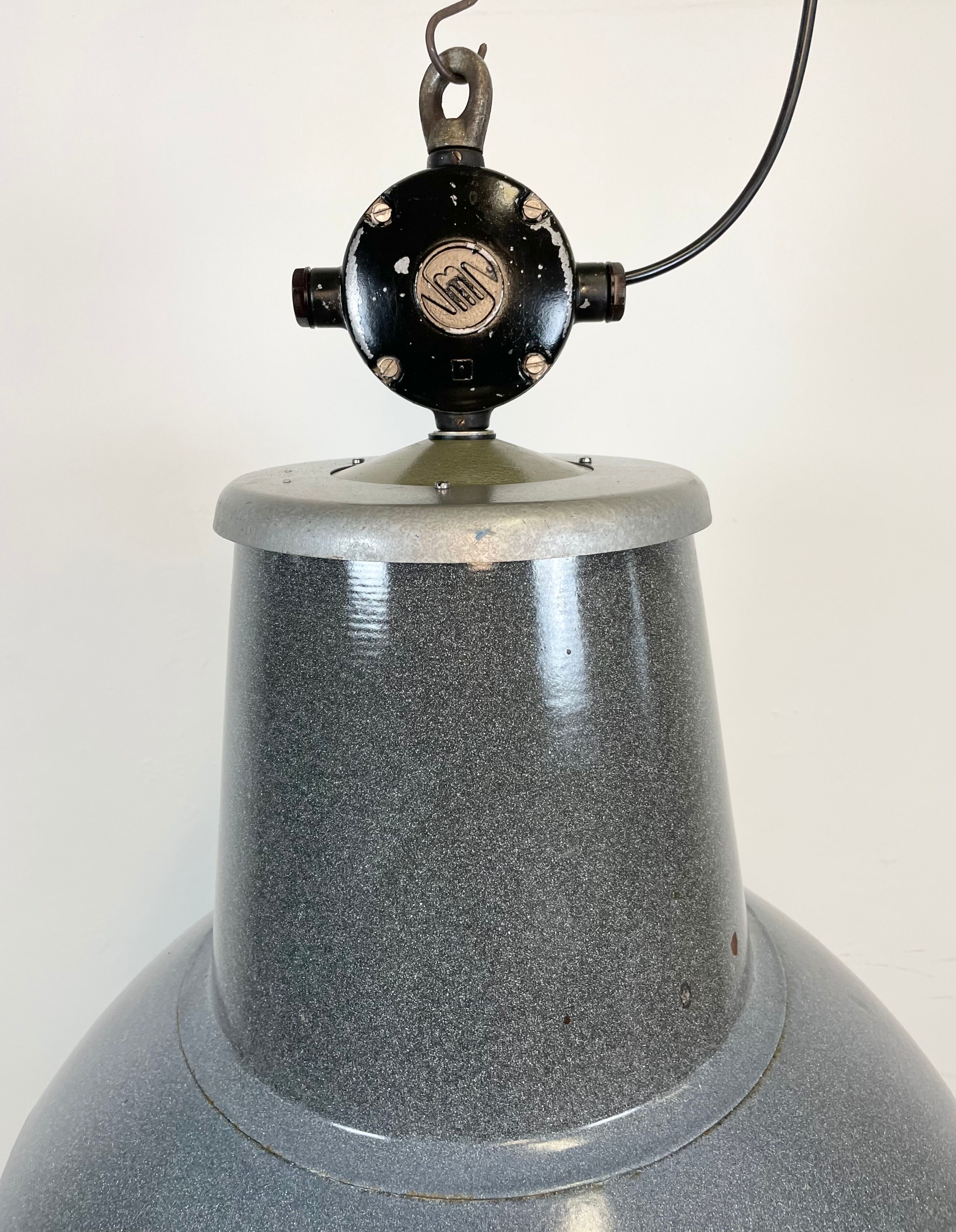 Large Grey Enamel Industrial Factory Lamp from Elektrosvit, 1960s