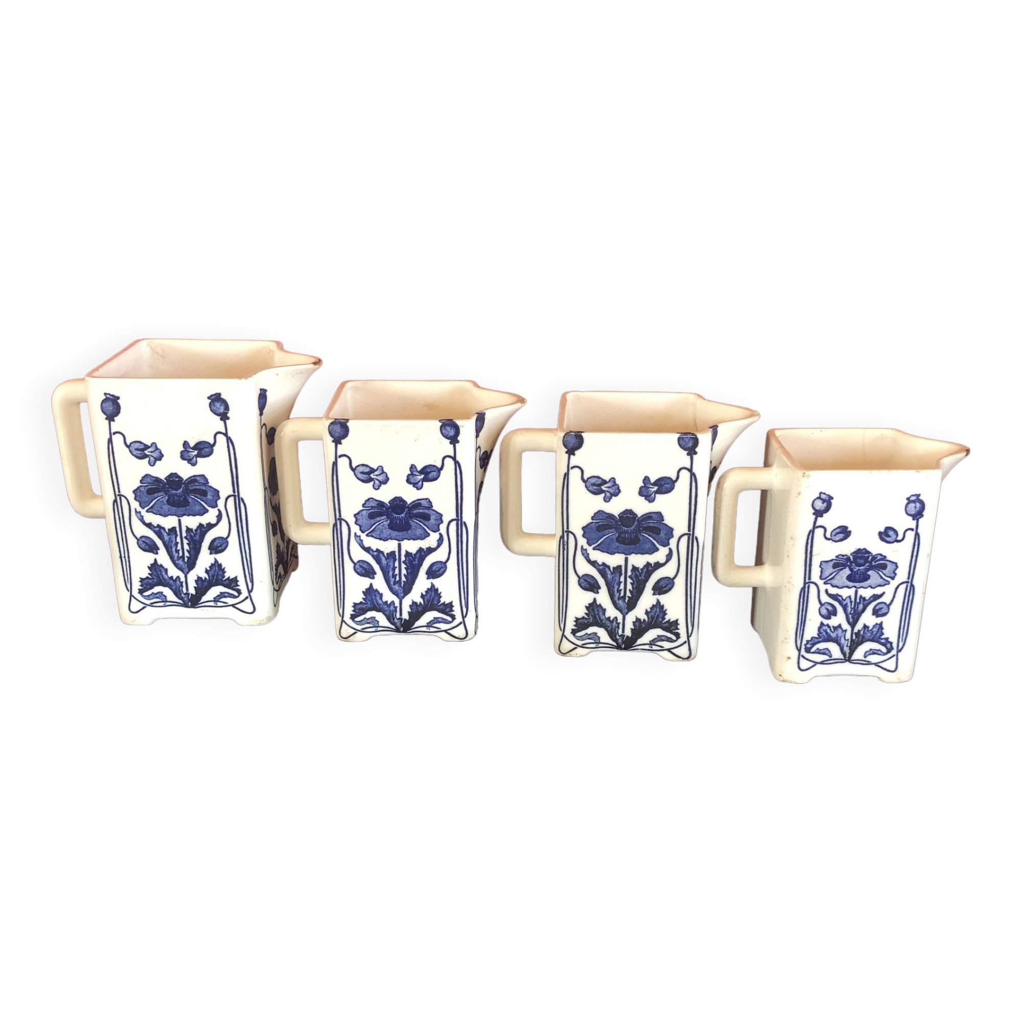 4 pots à lait bleu cobalt