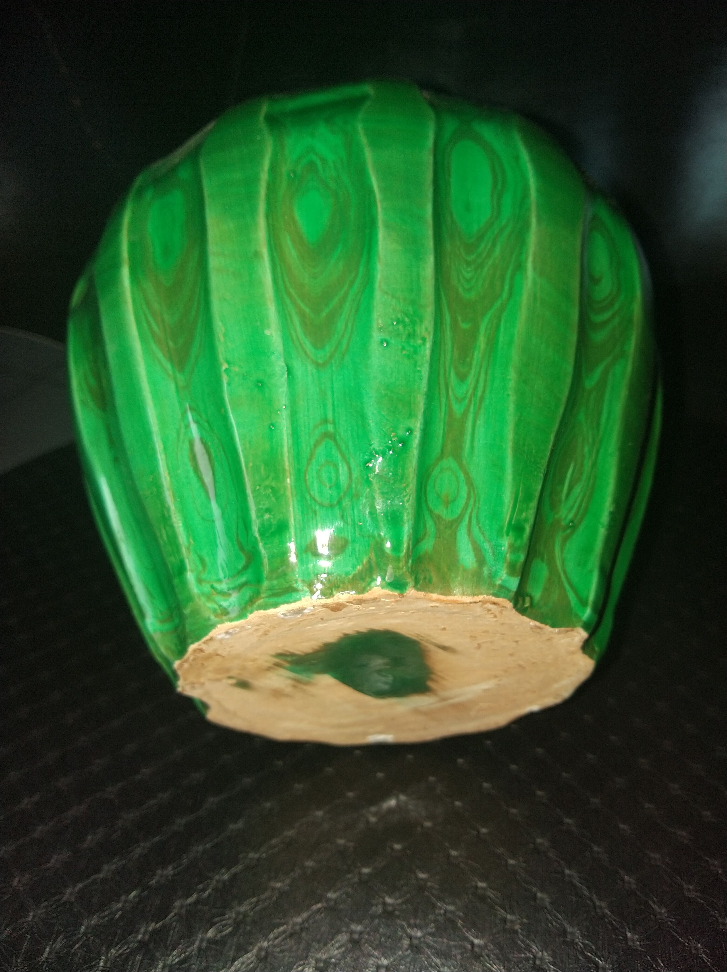 Green ceramic vase with moiré effect, circa 1930