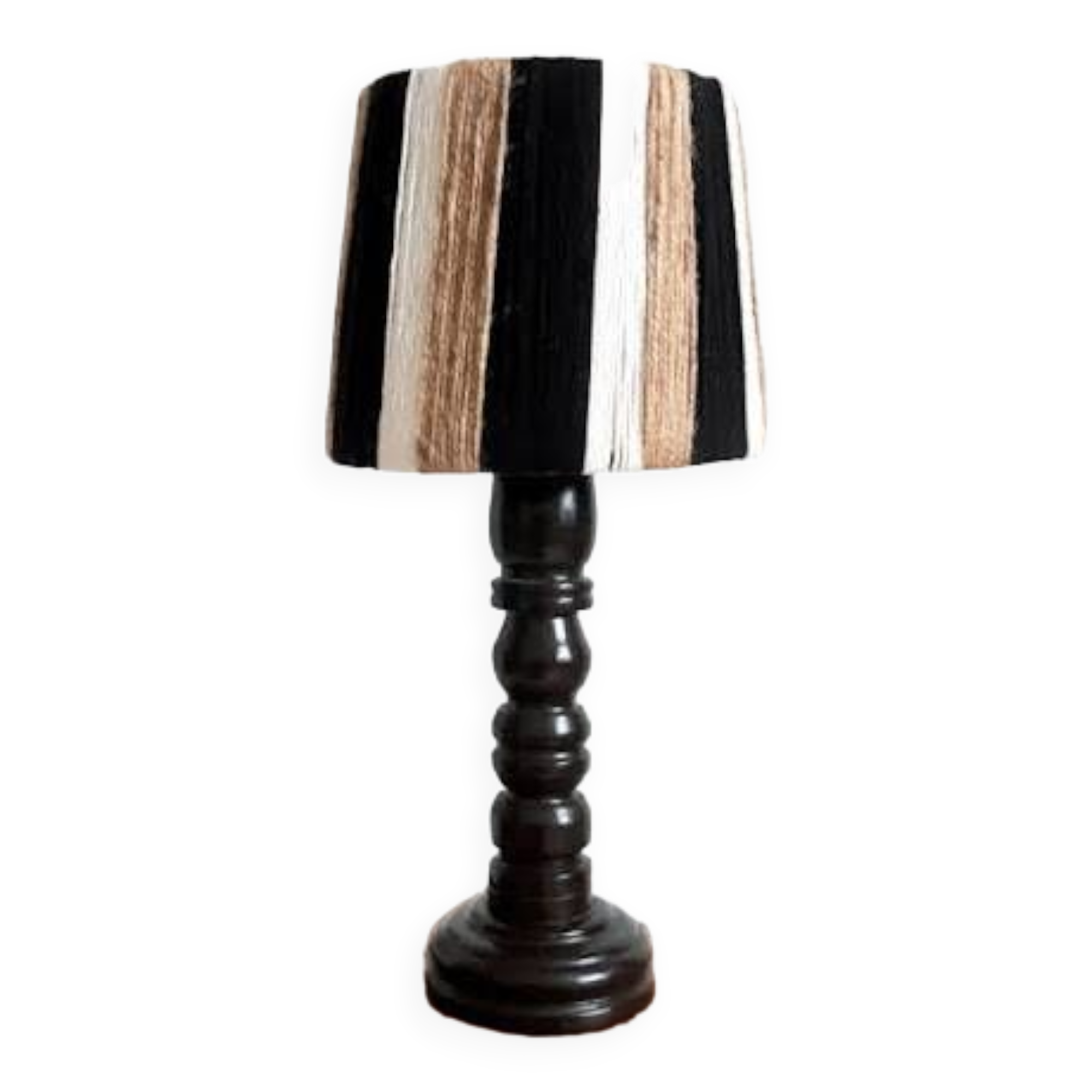 Vintage wooden, rope and wool lamp