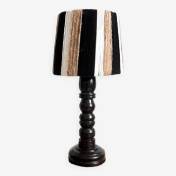 Vintage wooden, rope and wool lamp