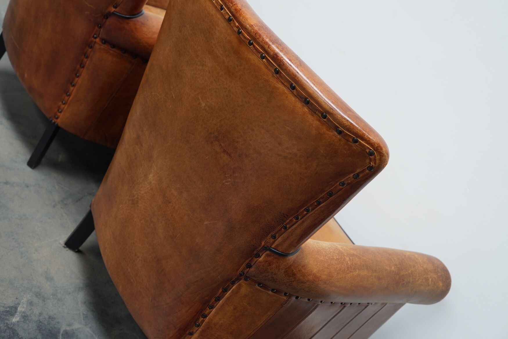 Fauteuil club en cuir vintage hollandais de couleur cognac, ensemble de 2