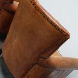 Fauteuil club en cuir vintage hollandais de couleur cognac, ensemble de 2