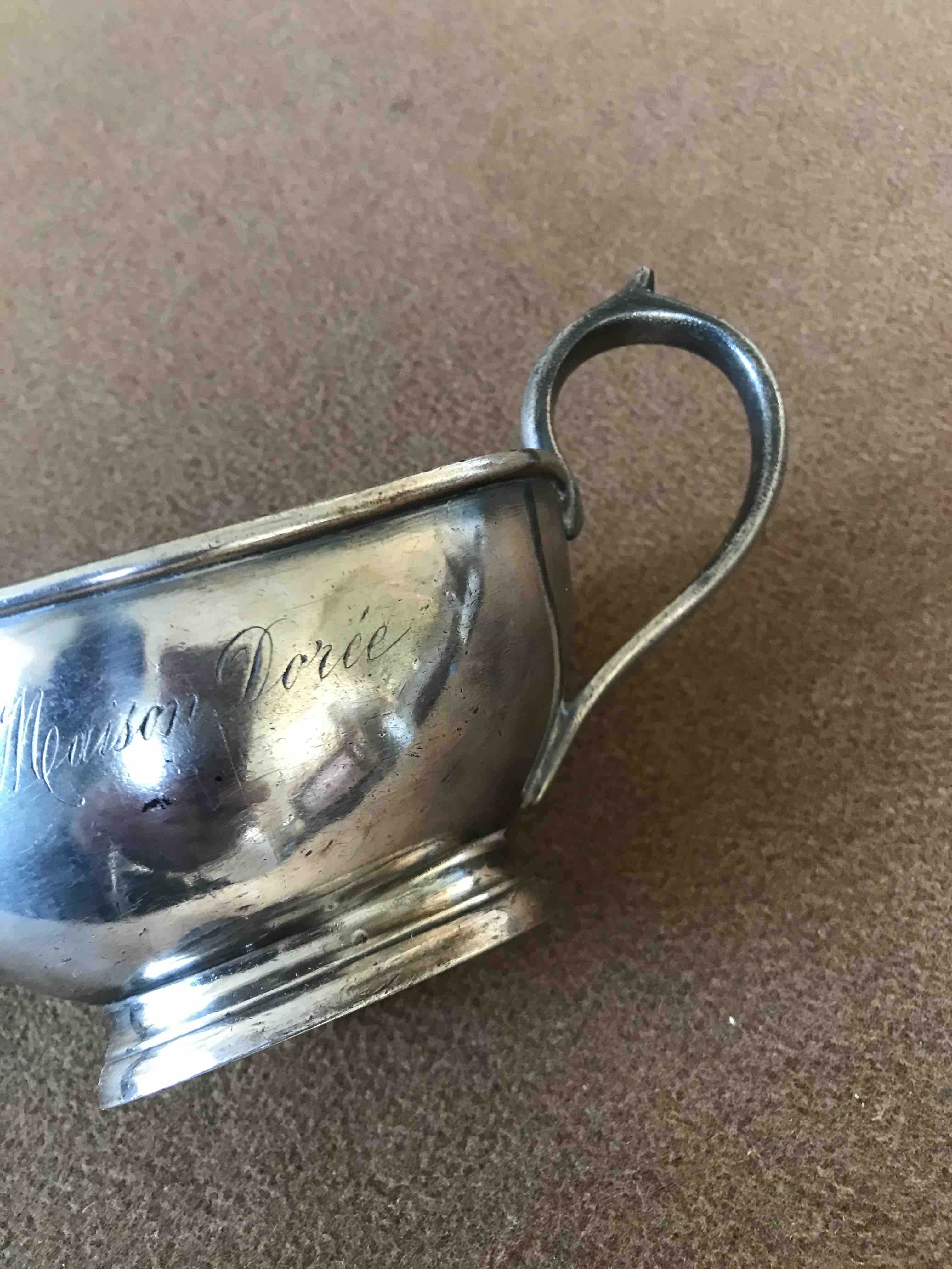 Silver metal sausage maker engraved Maison Dorée