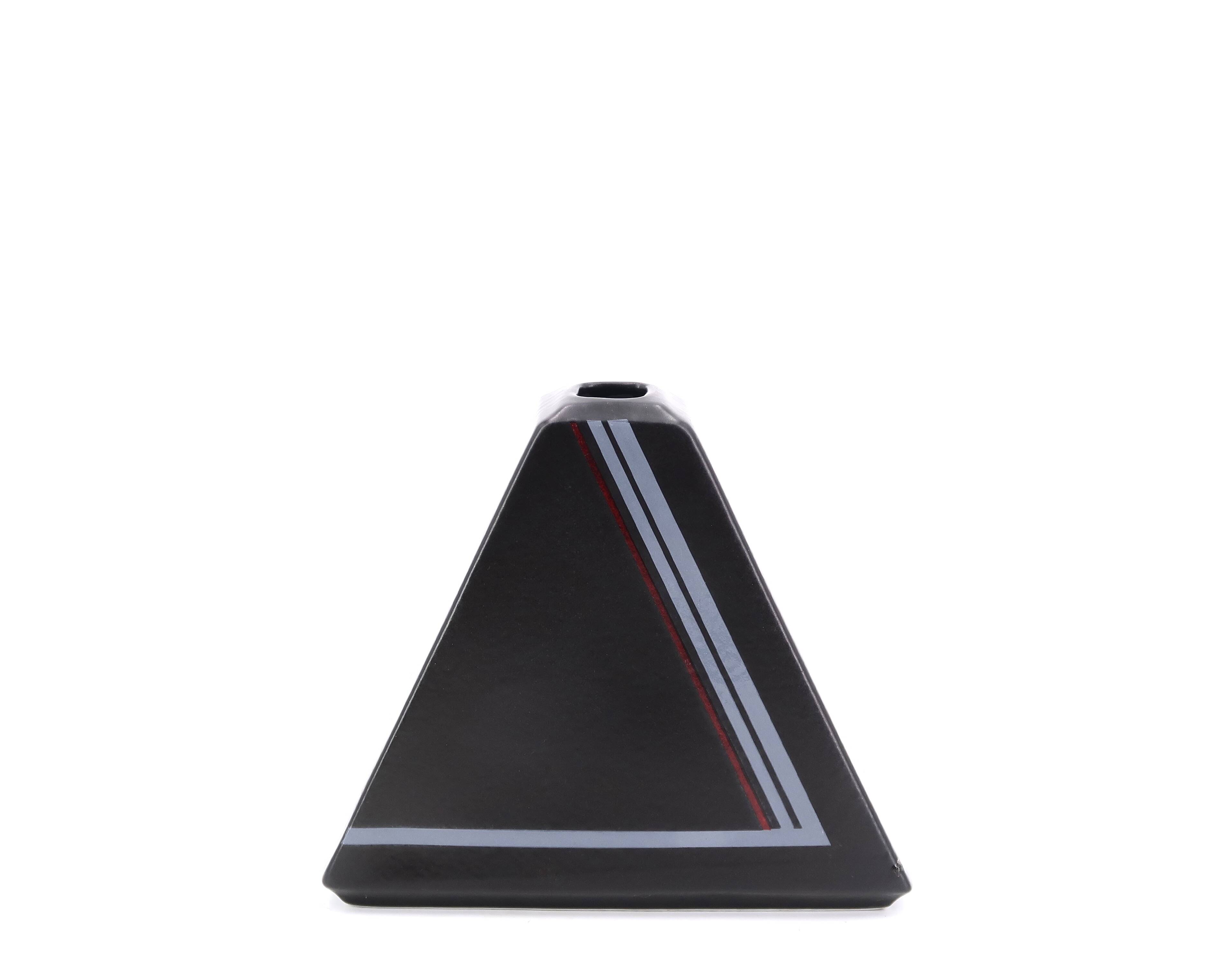 Black pyramid vase in Virebent porcelain, 1980s