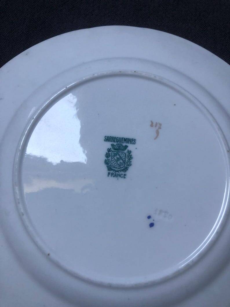 Set of 3 Antique Sarreguemines Dessert Plates: Hand-Painted Floral Ceramic