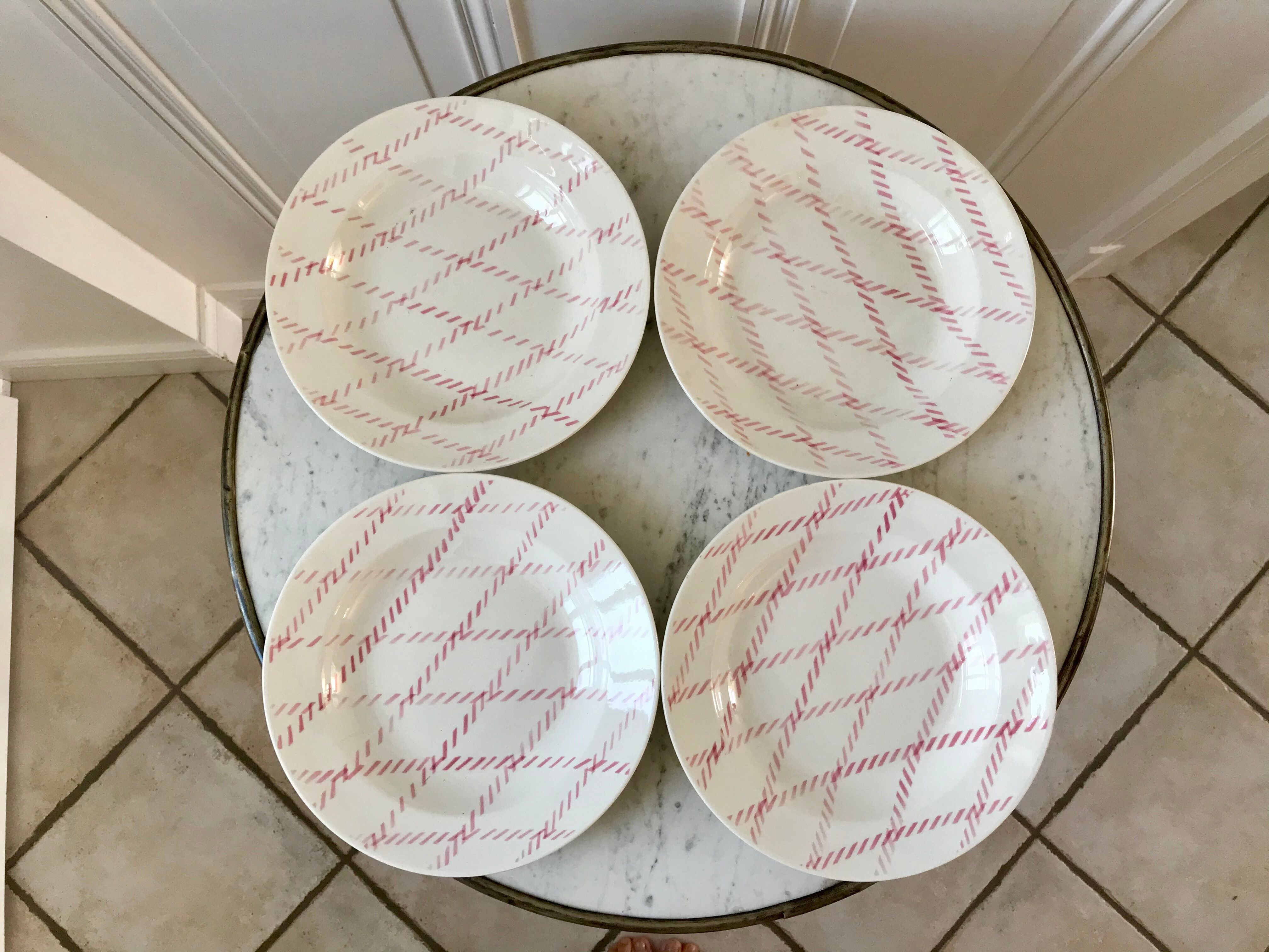 lot de 4 assiettes creuses Badonviller motif corde rose années 30