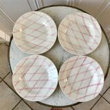 set of 4 hollow plates Badonviller pink rope pattern 30s