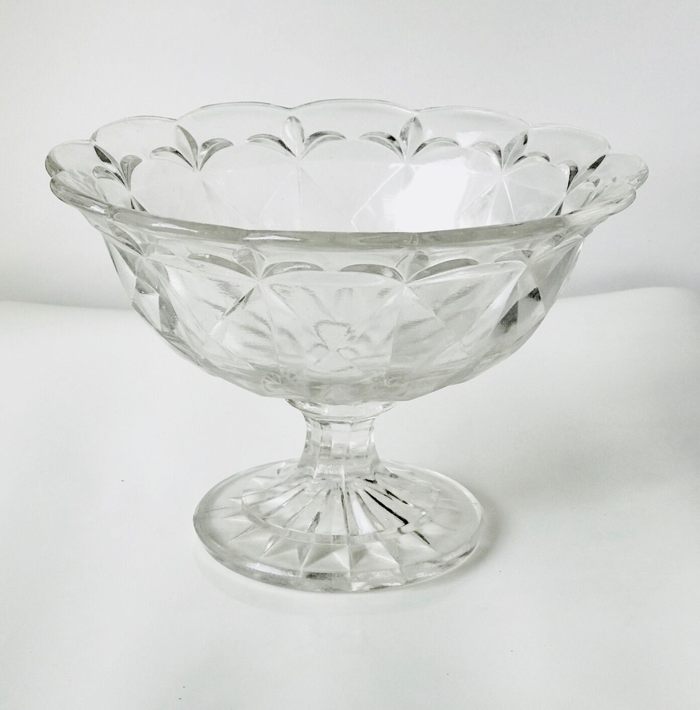 Old cut on foot faceted glass