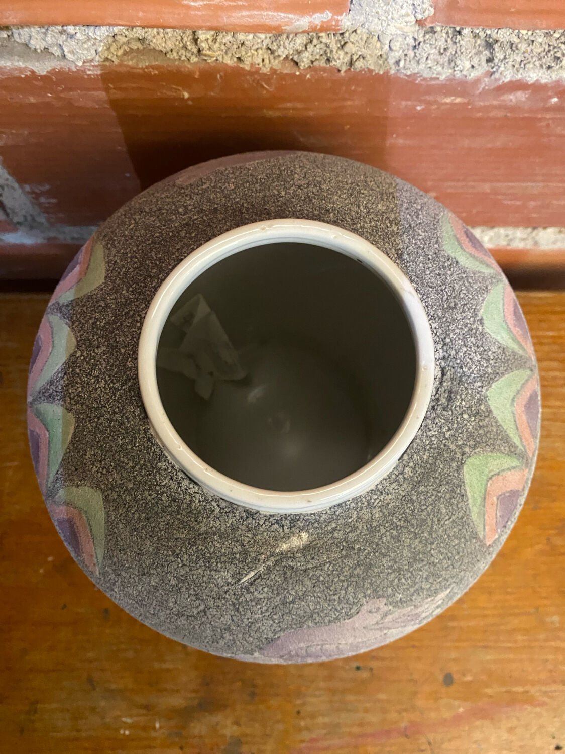 Antique Polychrome Ceramic Ball Vase Made in France Vintage