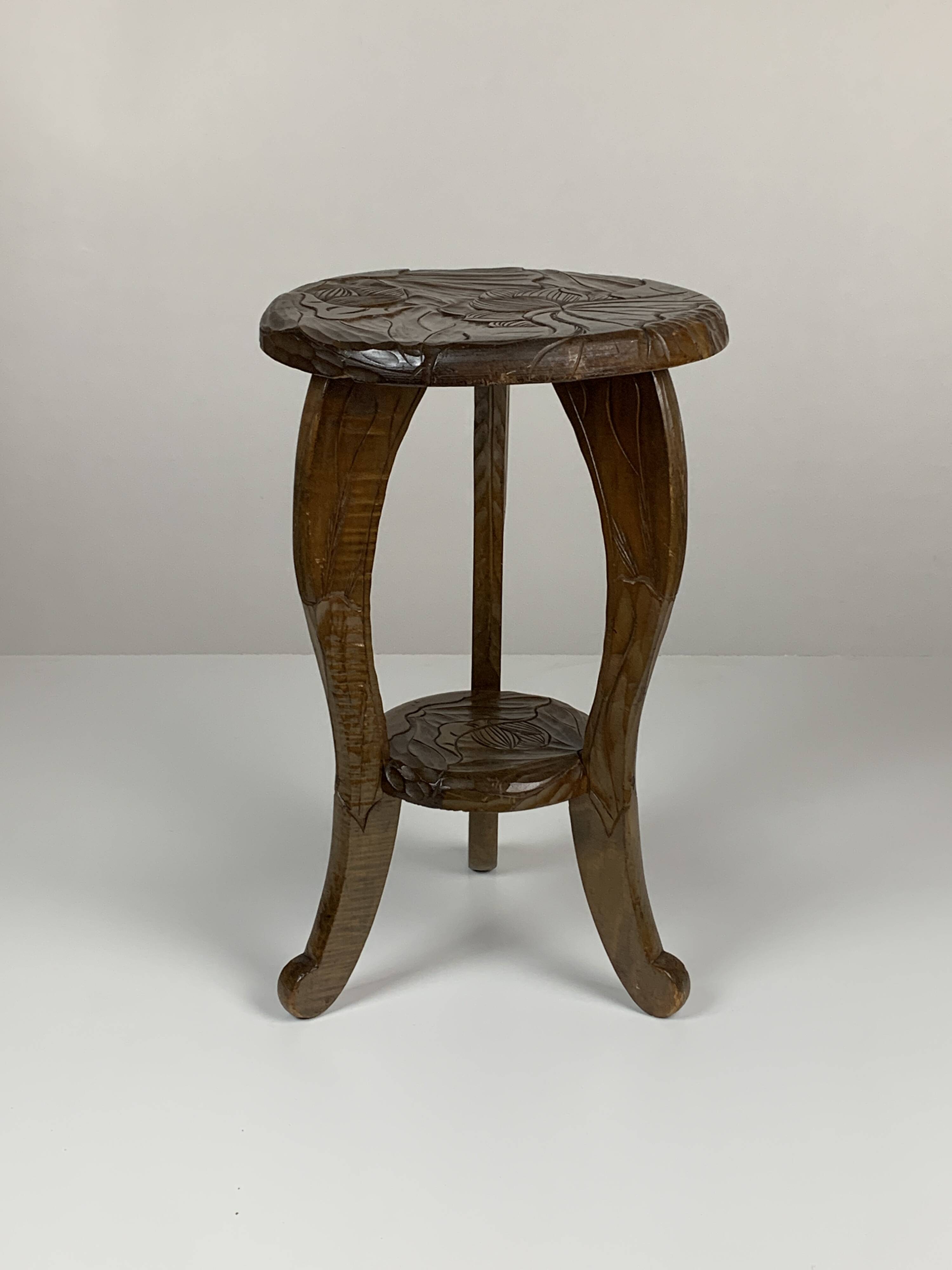 Arts & Crafts Japanese Hand Carved Side Table for Liberty London, 1905