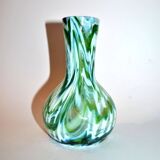 Murano? Modernist green filigree blown glass vase 1960