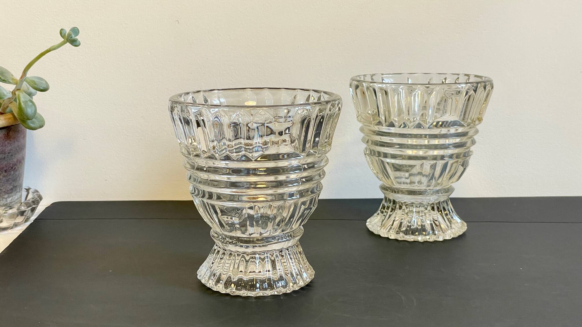Paire vases géométriques semi-cristal vintage