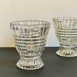 Pair of vintage geometric semi-crystal vases