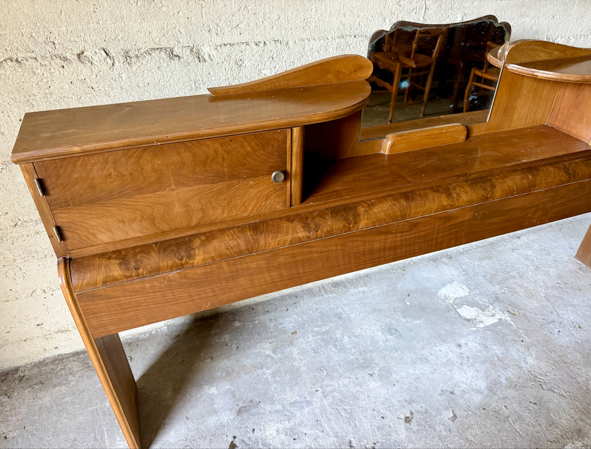Superb antique/vintage headboard (Art Deco style) walnut burl.