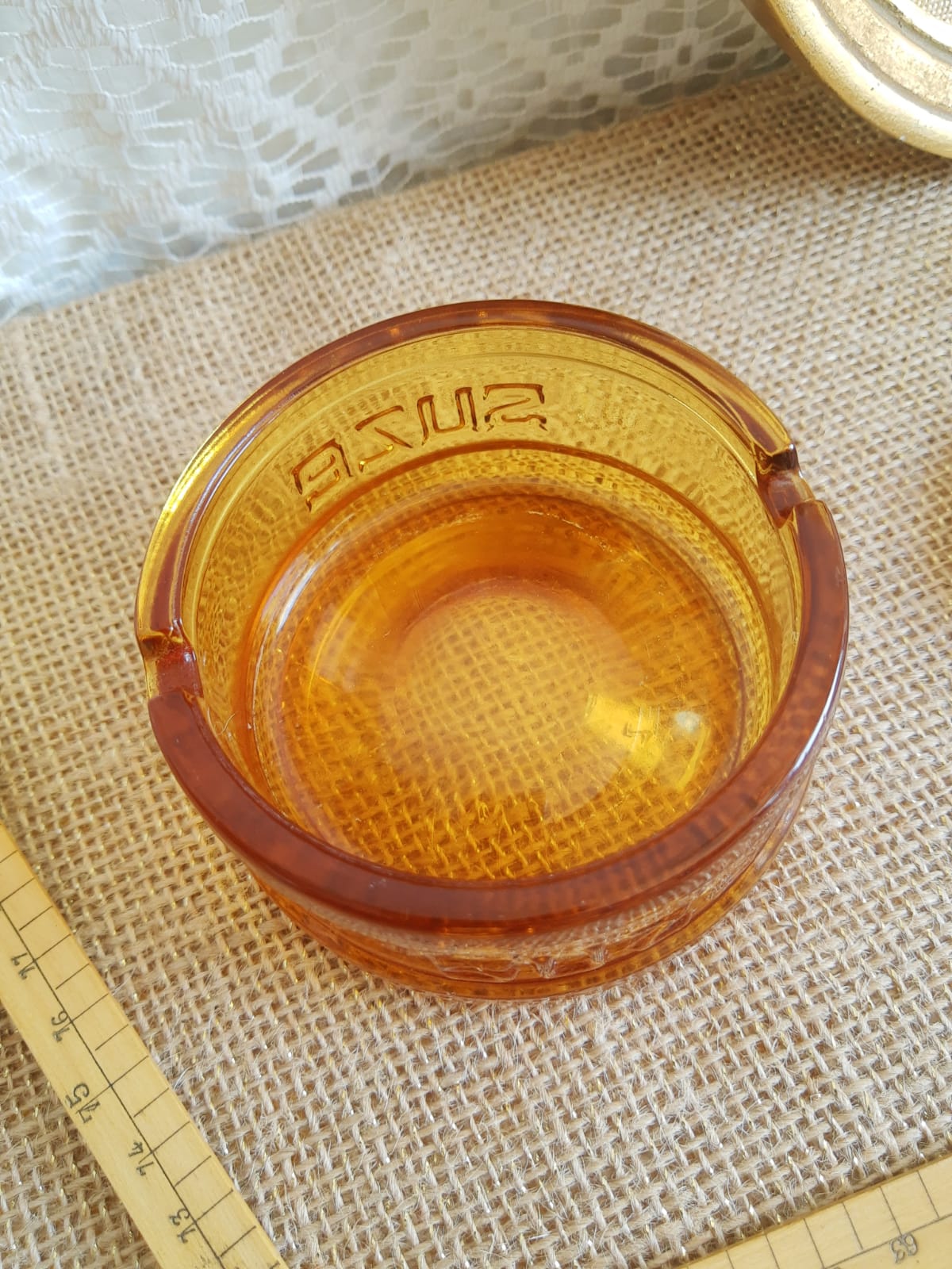 Advertising ashtray Suze amber glass