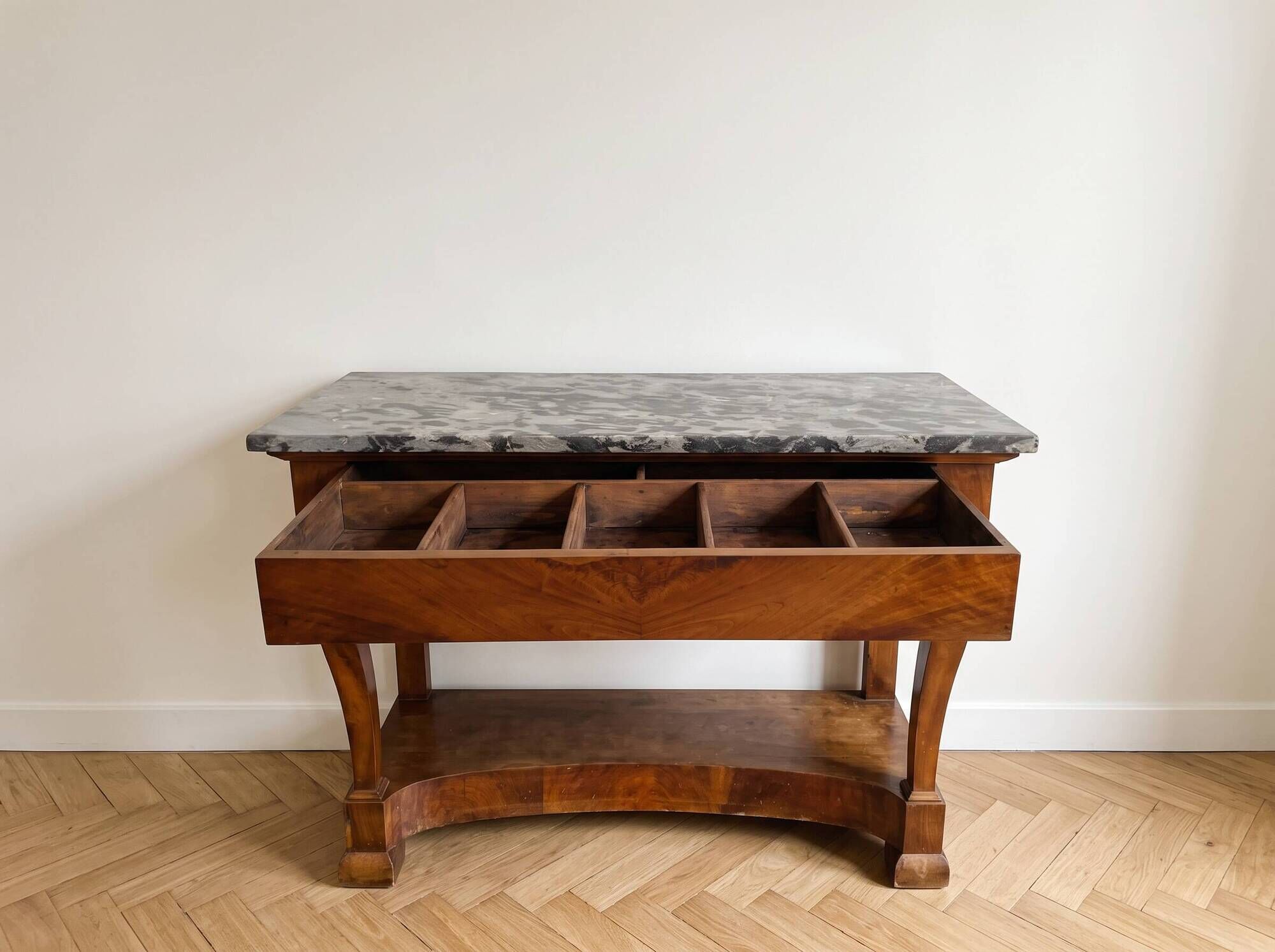 Console ancienne style Empire en acajou et plateau marbre