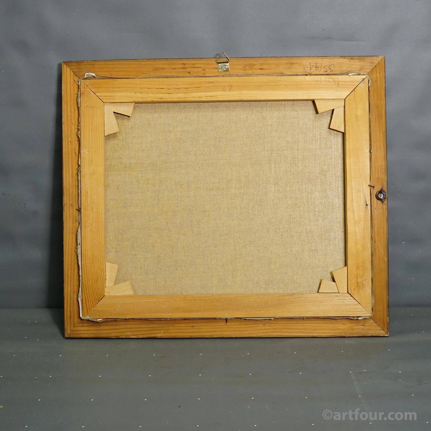 Vintage oil painting of a Mediterranean village, Alexander Michael 1975.