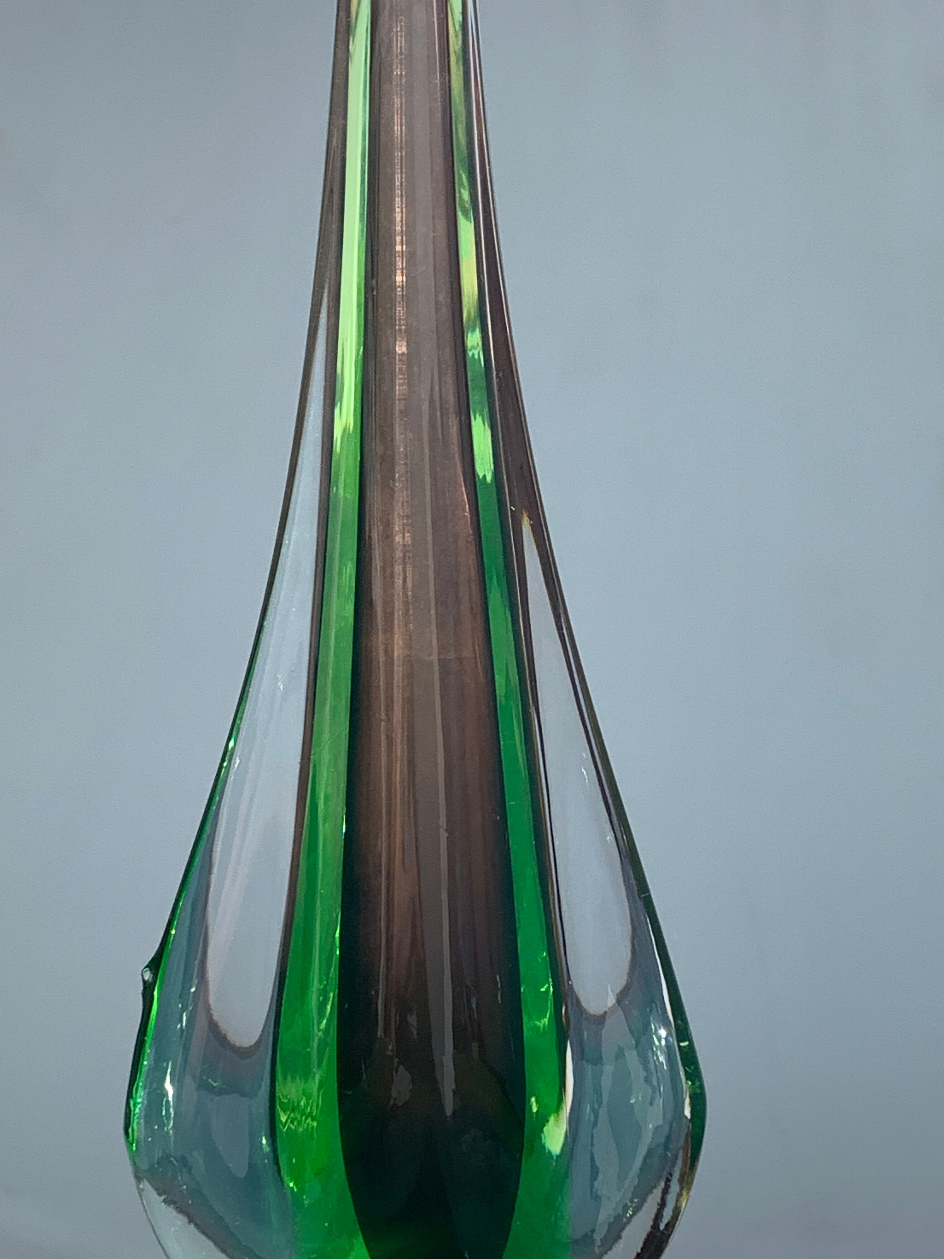 Green and red glass soliflore Sommerso Murano vase 1970