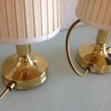 Pair of bedside lamps in golden metal and lampshade creme / vintage years 60-70