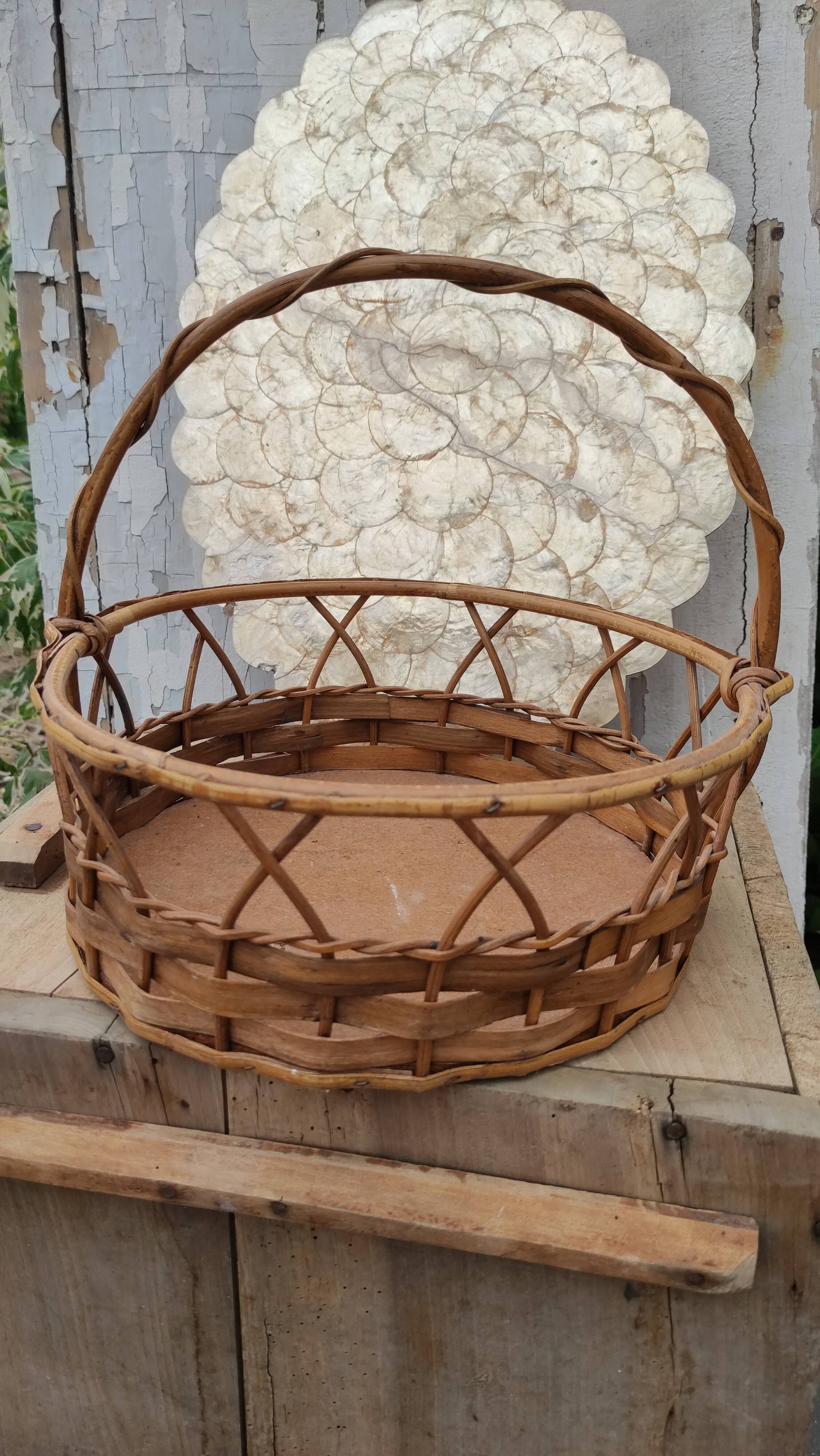 Vintage basket made of wood and rattan