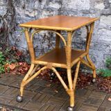 Desserte vintage en rotin et chêne 1960