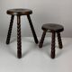 Pair of 2 midcentury brutalist modernist wood turned stools, ca 1950s