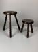 Pair of 2 midcentury brutalist modernist wood turned stools, ca 1950s