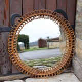 Italian rattan wall mirror, 1960s