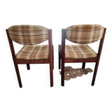 Pair of 70's wooden and tweed chairs