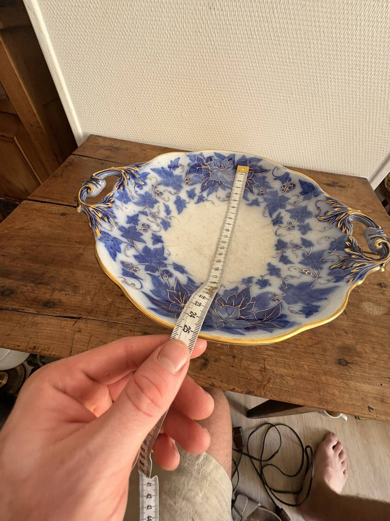 Blue faience shower footrest Bryonia H&C 19th Century Art Nouveau Hache Vierzon