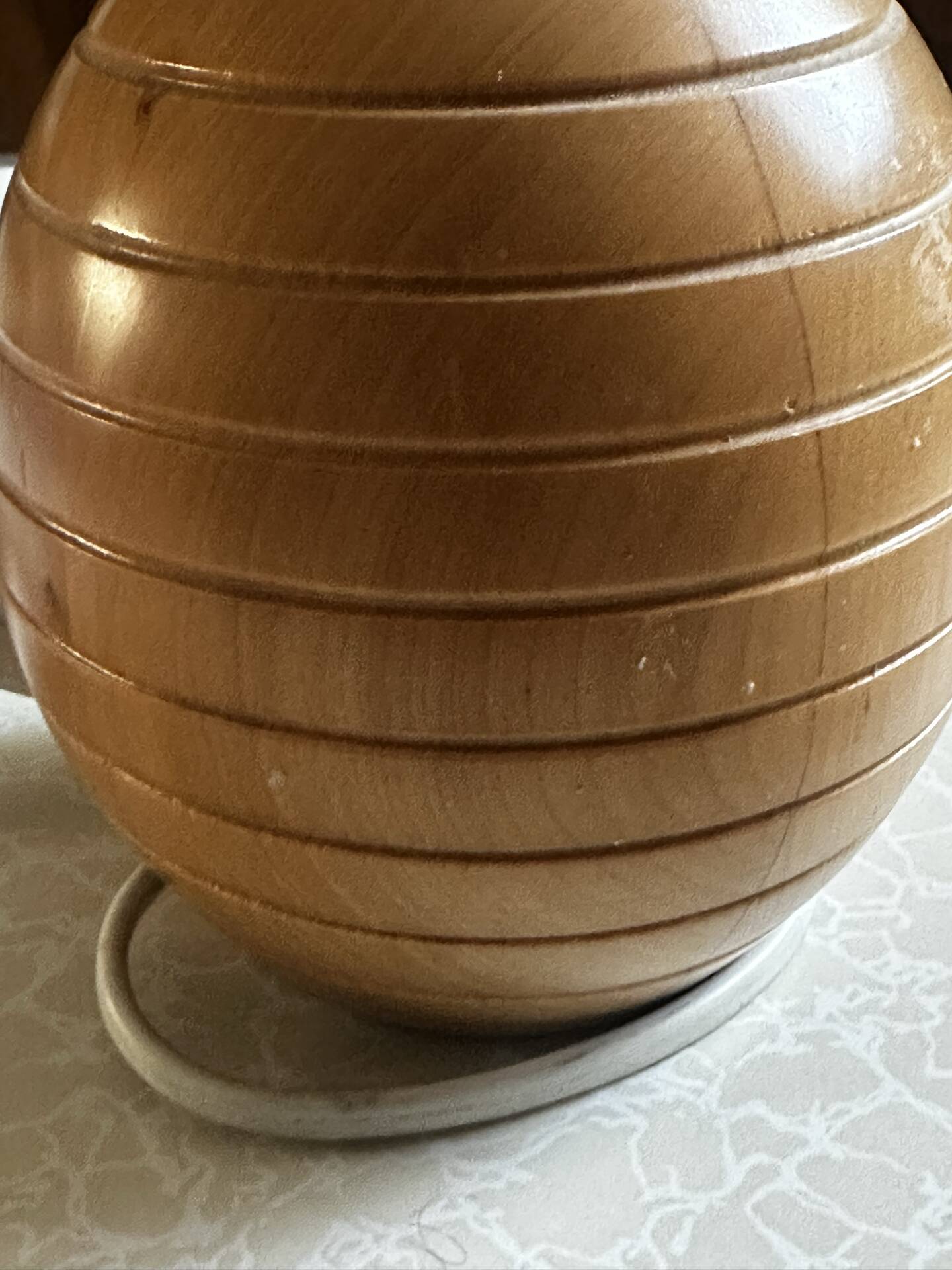 Turned and grooved wooden lamp base – 1980s