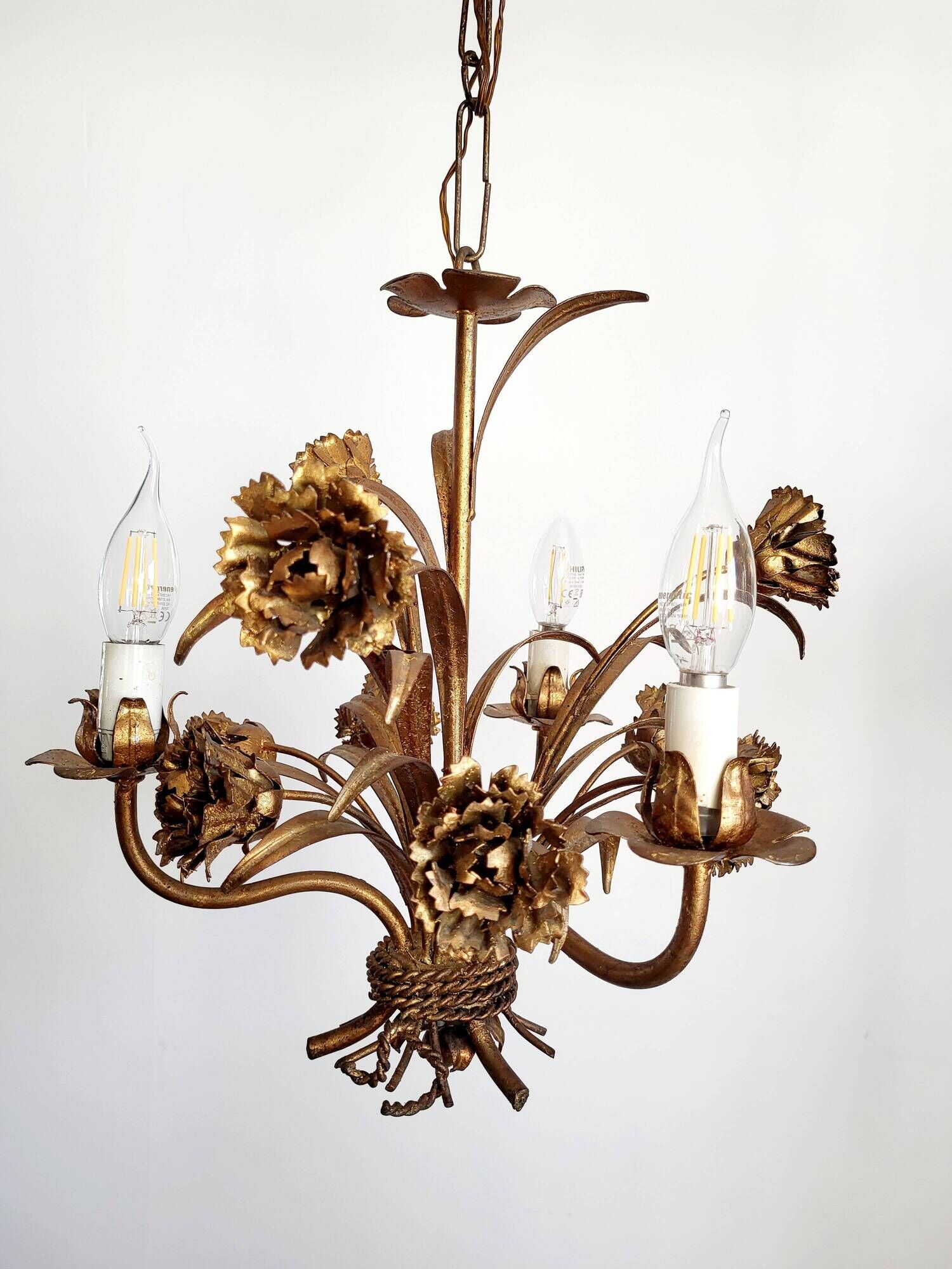 Hollywood Regency Roses kroonluchter, Verguld, Drie Armen, Italie