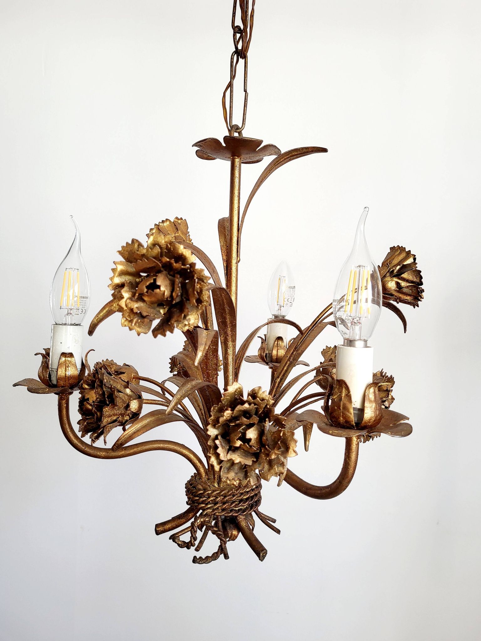 Hollywood Regency Roses kroonluchter, Verguld, Drie Armen, Italie