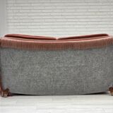 1970s, Danish 2-seater sofa, salmon pink furniture velour, beech wood.