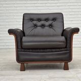 1970s, Scandinavian armchair, brown furniture leather, teak wood legs.