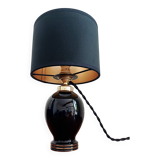 Lampe de table vintage en opaline noire avec abat-jour en velours neuf