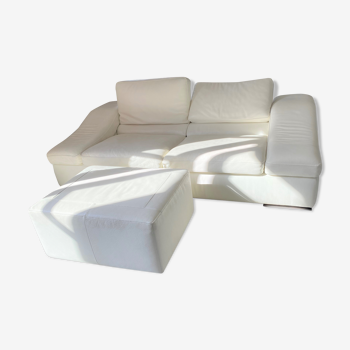Natuzzi 3/4-seater white leather sofa