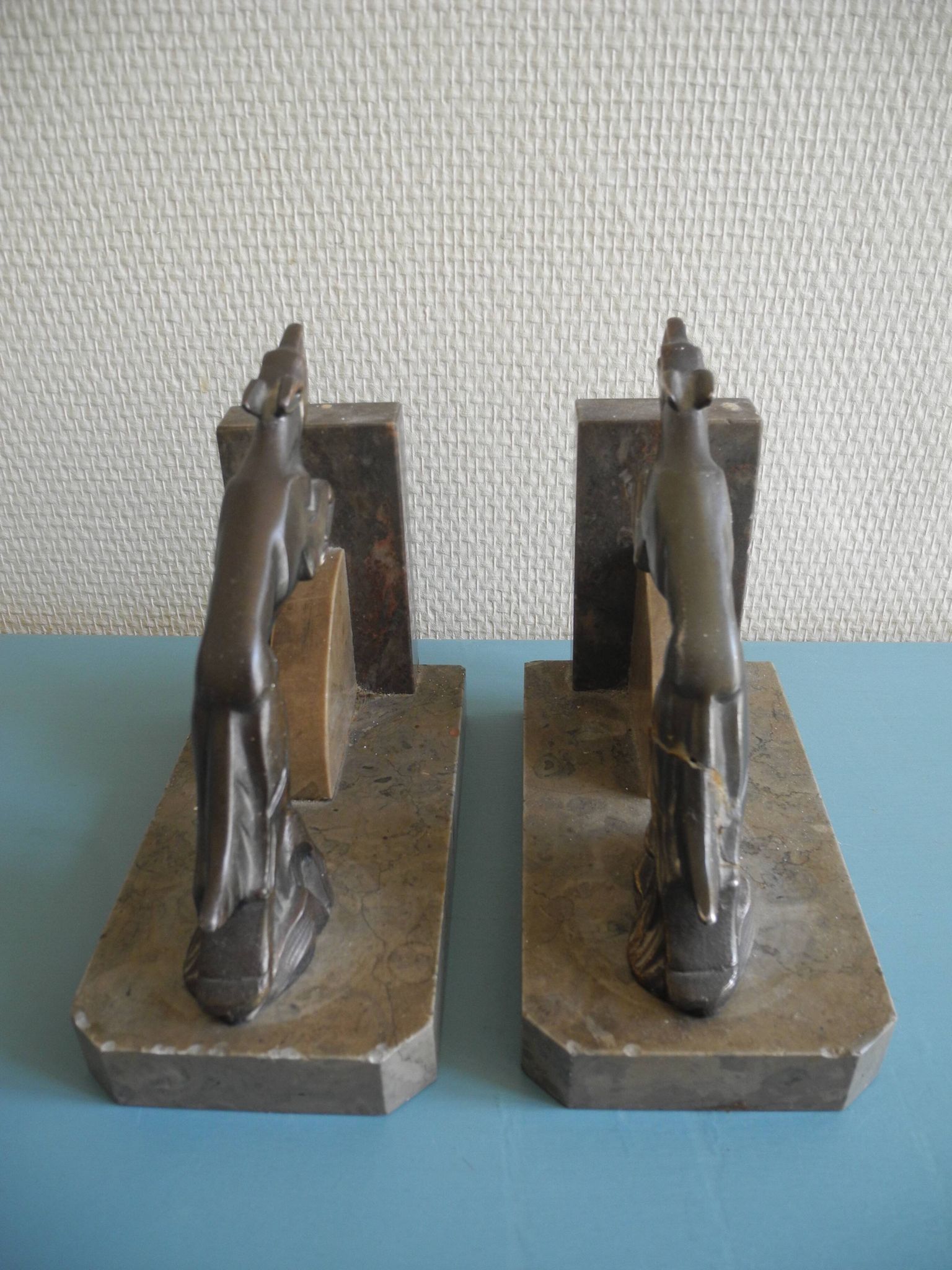 pair of art deco greyhound bookends bronze marble antique pair of bookends