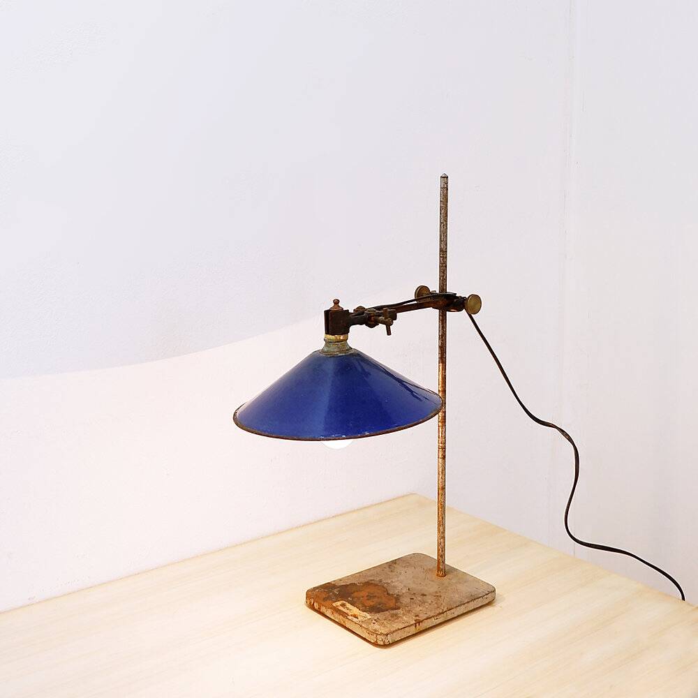 Industrial desk lamp with cobalt blue enamel shade - 1950s