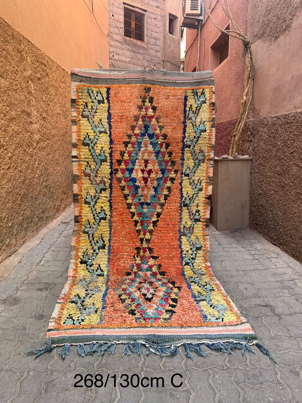 Tapis berbère Boucherouite orange pêche