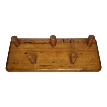 Portemanteau à cinq patères en bois naturel, années 60, 50 cm