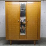 1970 Scandinavian wardrobe with shelves and mirror, 21x126, 2 doors.