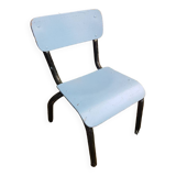 Chaise enfant style mullca tube metal noir + assise & dossier bois vintage #a663