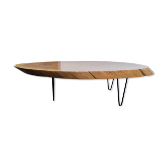 Oval coffee table trampled metal pin, nonagenarian exotic wooden tray.